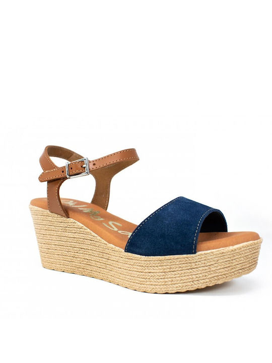 Oh My Sandals Women's Leather Ankle Strap Platforms Blue