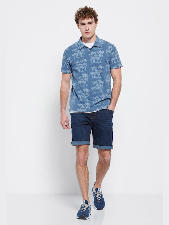 Funky Buddha Bluza Bărbătească cu Mânecă Scurtă Polo Indigo