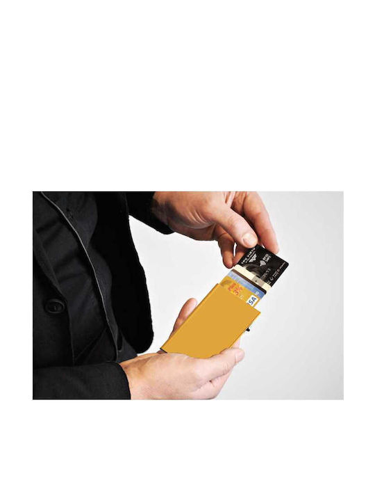 Click & Slide Ανδρικό Πορτοφόλι Καρτών με Μηχανισμό Slide Χρυσό