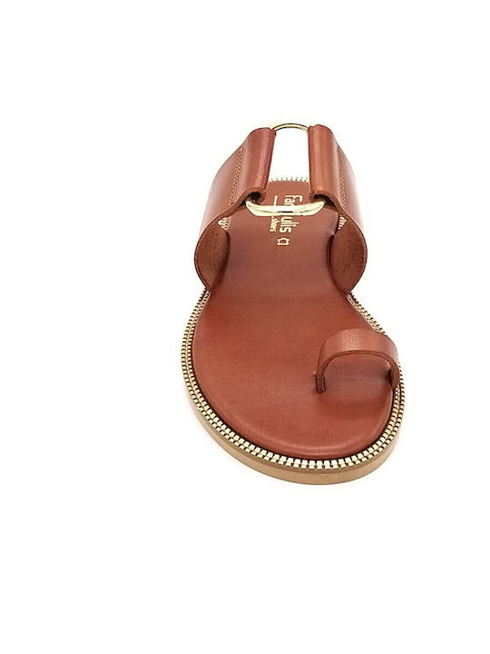 Leather Women's Flat Sandals in Brown Color