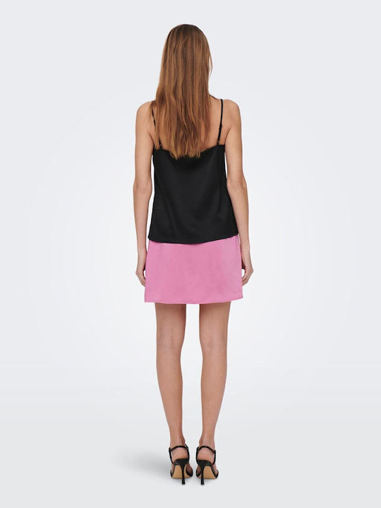 Damen Satin Lingerie Top mit Spitze Schwarz
