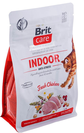 Brit Care Indoor Anti-Stress Trockenfutter ohne Getreide & Gluten für erwachsene Katzen mit Huhn 0.4kg