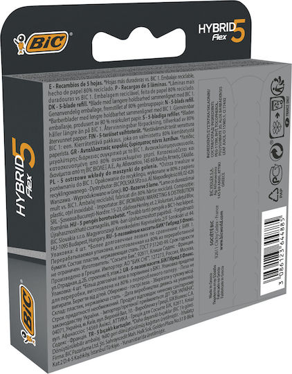 BIC Hybrid Flex 5 Глави за Смяна с 5 Остриета и Лубрикираща Лента 4 Броя