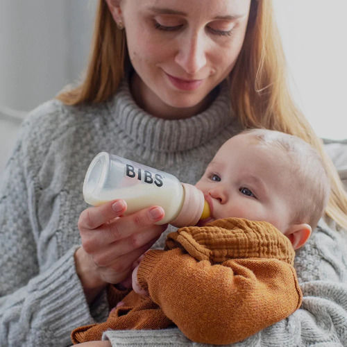 Bibs Glass Baby Bottle with Rubber Teat for 0+ Months Dusky Lilac 110ml