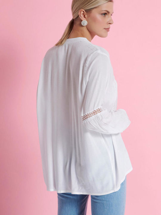 Bill Cost Tunic Long Sleeve with V Neck White