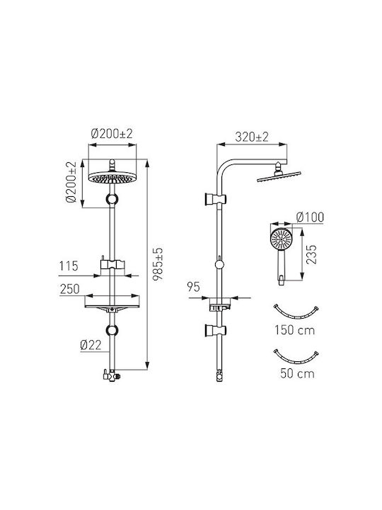 Ferro NP25VL Shower Column without Mixer 98.5cm Silver