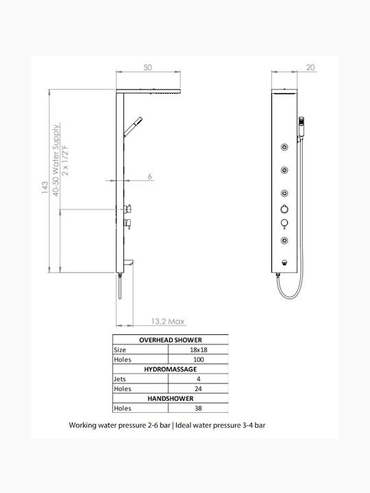 Dolce Vita Elite Elite-110 Silver Hydromassage Shower Column