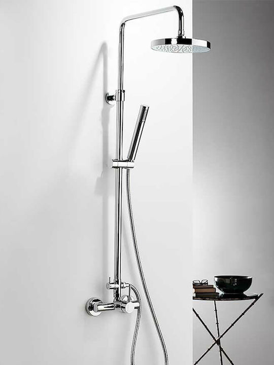 Eurorama Tonda Adjustable Shower Column with Bathtub Mixer 83-144cm Silver