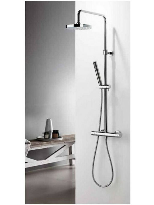 Eurorama Thermo Round Shower Column with Bathtub Mixer 110cm Silver