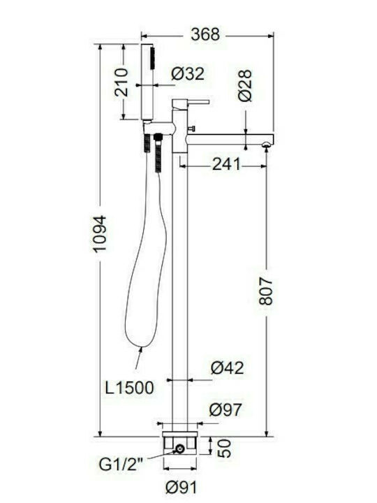 Armando Vicario Cyrcus Mixing Bathtub Shower Faucet Complete Set Silver