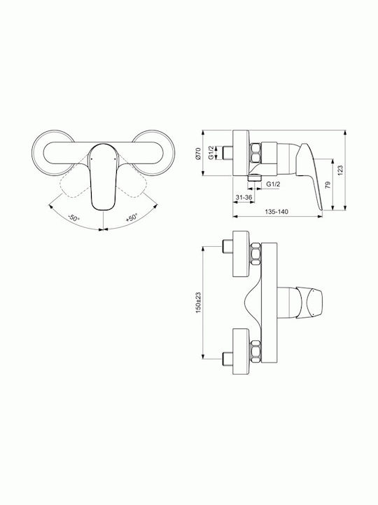 Ideal Standard Ceraflex Αναμεικτική Μπαταρία Ντουζιέρας Ασημί