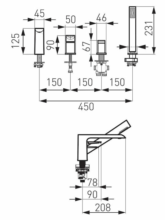 Ferro Adore Mixing Bathtub Shower Faucet Complete Set White