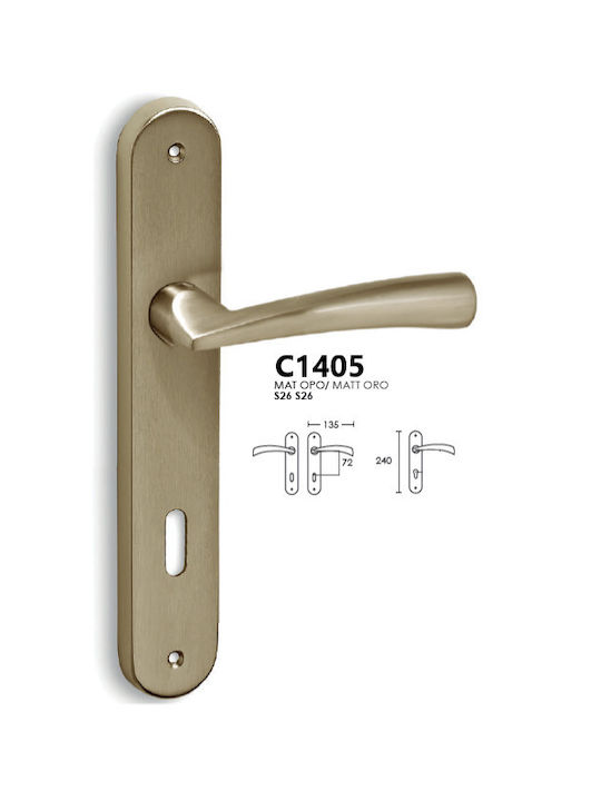 Conset Lever Middle Door with Plate C1405 C1405ΗRS26S26 Pair (Center Distance 72mm) Gold