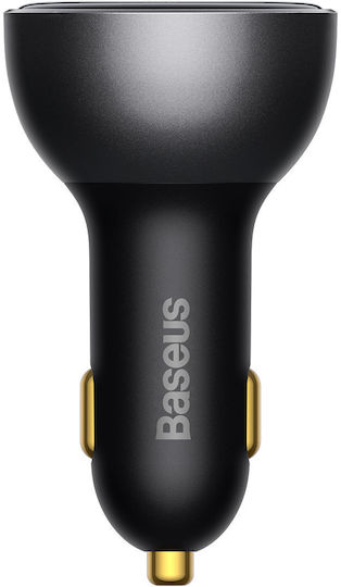 Baseus Φορτιστής Αυτοκινήτου 140W 5A Γρήγορης Φόρτισης με Θύρες: 1xUSB 1xType-C και Βολτόμετρο Μαύρο Χρώμα