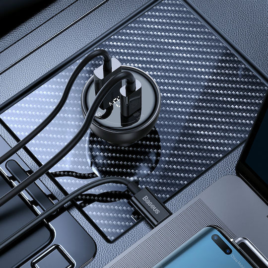Baseus Φορτιστής Αυτοκινήτου 140W 5A Γρήγορης Φόρτισης με Θύρες: 1xUSB 1xType-C και Βολτόμετρο Μαύρο Χρώμα