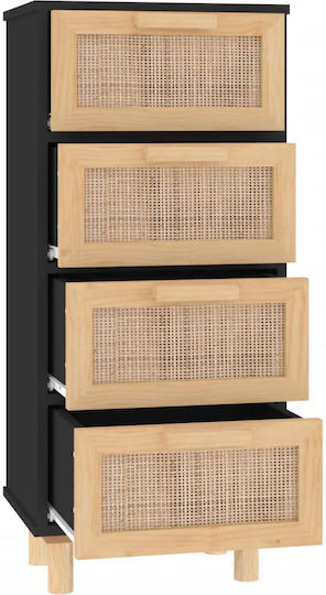Chest of Drawers of Solid Wood with 4 Drawers 40x30x90cm