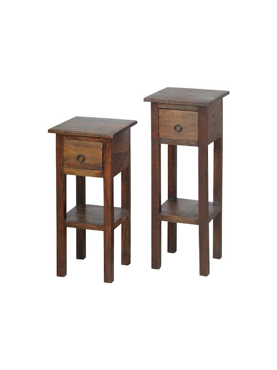 Square Side Coffee Table Classic Made of Solid Wood with Brown Drawers W25xL25xH55cm ES391,2
