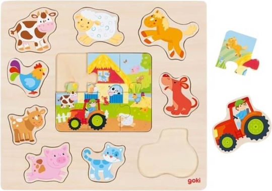 Wooden Kids Peg Puzzle Farm Animals for 2+ years+ Years 15pcs Goki