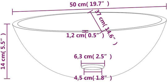 vidaXL Countertop Sink Glass 50x37x14cm Transparent