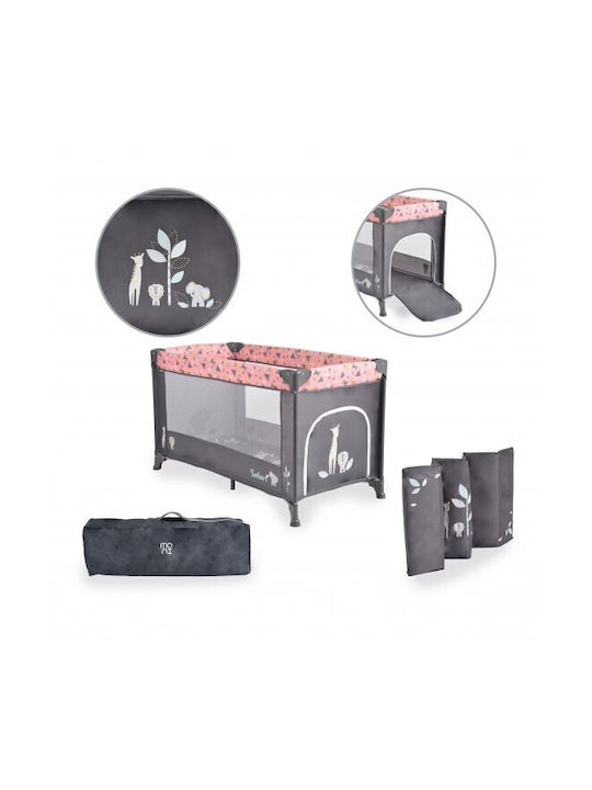 Moni Safari Παρκοκρέβατο με Στρώμα Grey-Pink 125x65cm