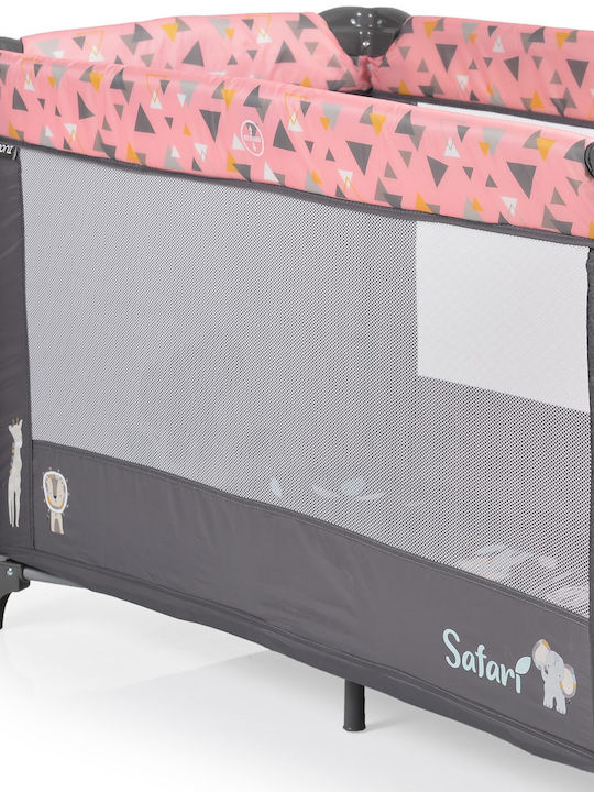 Moni Safari Παρκοκρέβατο με Στρώμα Grey-Pink 125x65cm
