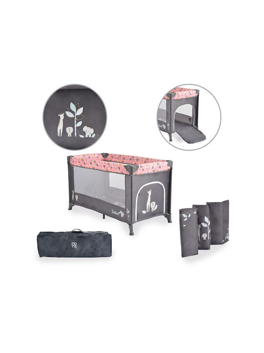 Moni Safari Παρκοκρέβατο με Στρώμα Grey-Pink 125x65cm