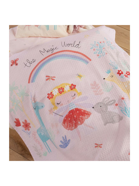 Nef-Nef Homeware Blanket Cot Magic World Waffle Pink 110x150cm