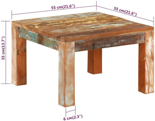 Square Central Coffee Table Made of Solid Wood Multicolour W55xL55xH35cm
