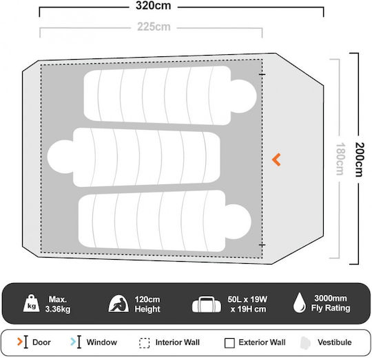 OZtrail Cradle Camping Tent Igloo Khaki with Double Cloth 4 Seasons for 3 People Waterproof 3000mm 215x280x115cm