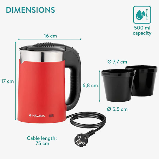 Navaris Kettle Travel Size 500ml 1100W Red