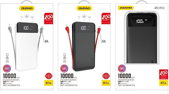 Dudao K1A Power Bank 10000mAh με Θύρα USB-A και Θύρα USB-C Μαύρο