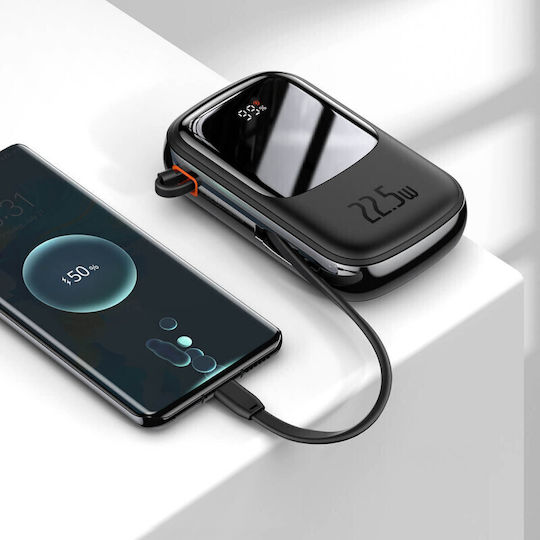 Baseus Qpow Digital Display Power Bank 20000mAh 22.5W с USB-A порт и 2 USB-C порта Черен