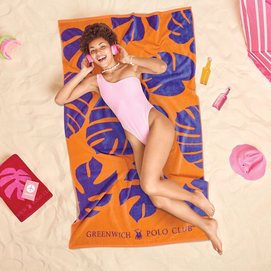 Greenwich Polo Club Cotton Beach Towel Purple Orange 180x90cm