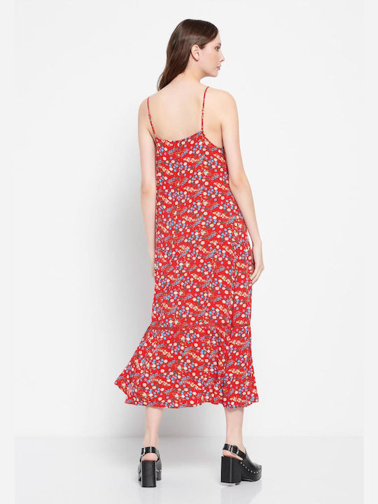 Funky Buddha Sommer Midi Kleid mit Rüschen Rot