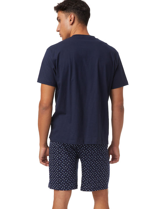 Minerva Men's Summer Cotton Pajamas Set Navy Blue