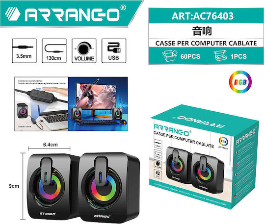 Arrango STYX-2 2.0 Speakers with RGB 6W Black