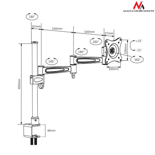 Maclean Energy MC-628 Βάση Γραφείου Οθόνης έως 27" με Βραχίονα