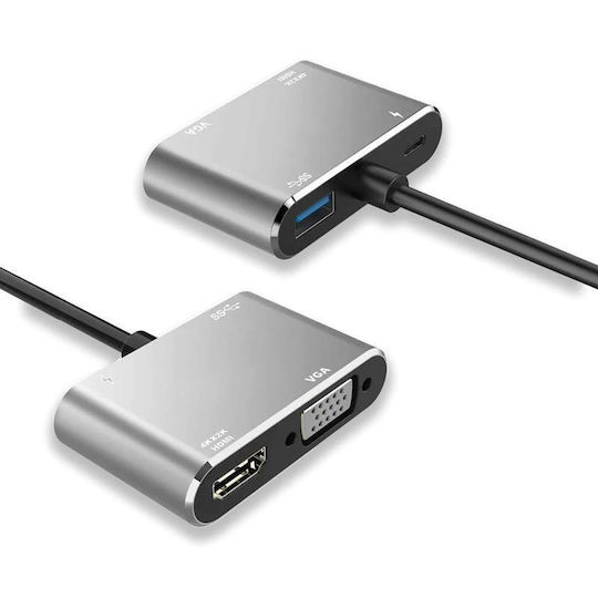 Powertech USB-C Docking Station με HDMI 4K PD Γκρι (PTH-084)