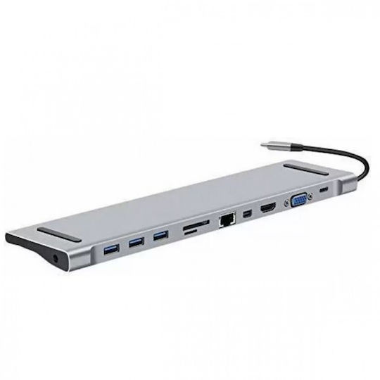 Devia Leopard Series 11-in-1 USB-C Dockingstation mit HDMI Ethernet und Bildschirmverbindungen für 2 Monitore in Grau