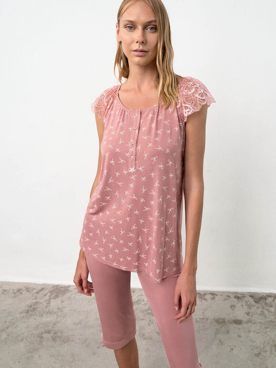 Vamp Sommer Damen Pyjama-Set Rose Dusty