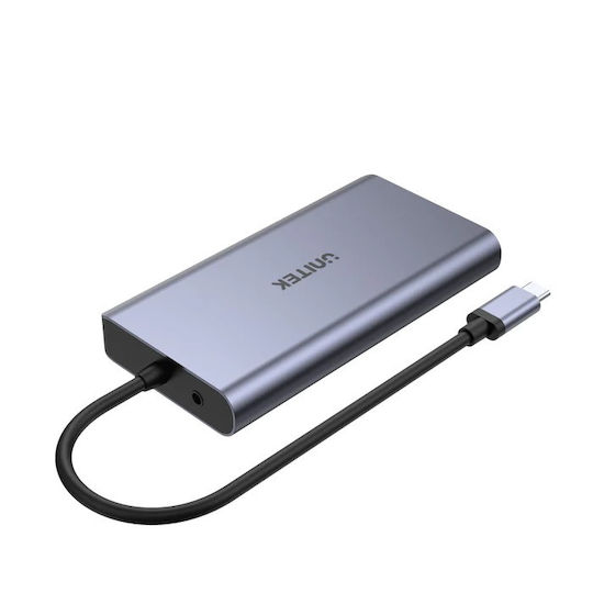 Unitek uHUB O8+ USB-C Docking Station με HDMI 4K PD Ethernet και σύνδεση 2 Οθονών Ασημί