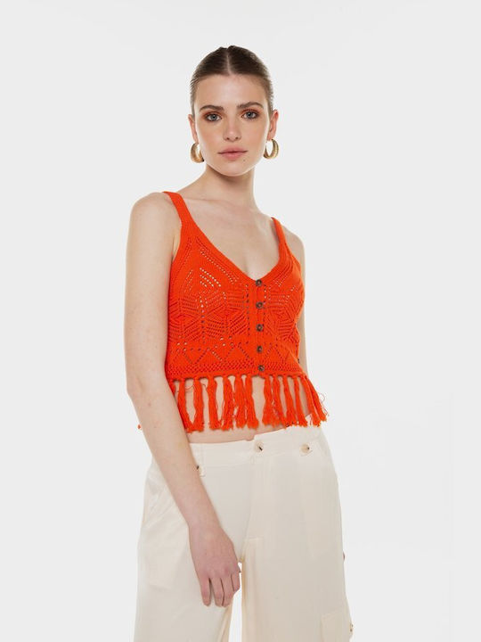 Desigual Loro Damen Sommer Crop Top Ärmellos Orange