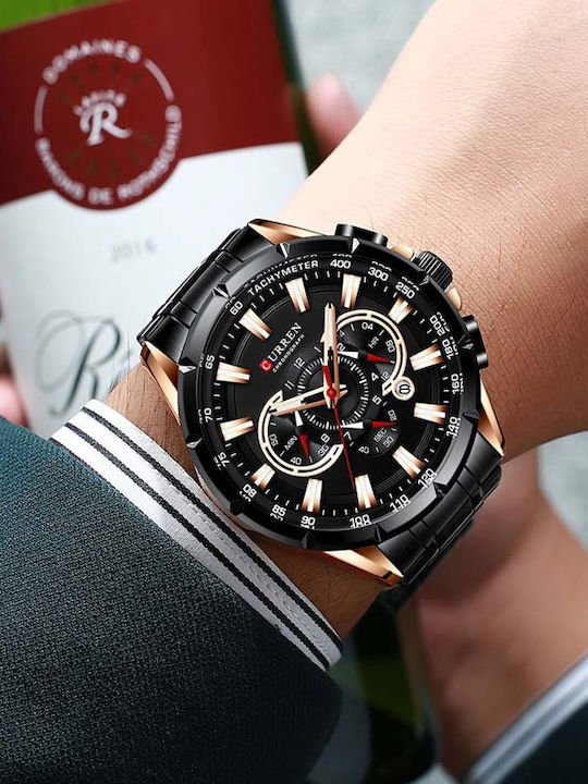 Curren Men's Watch 45mm Chronograph Battery with Black Metal Bracelet