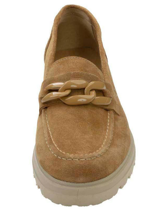Leather Women's Moccasins in Tabac Brown Color