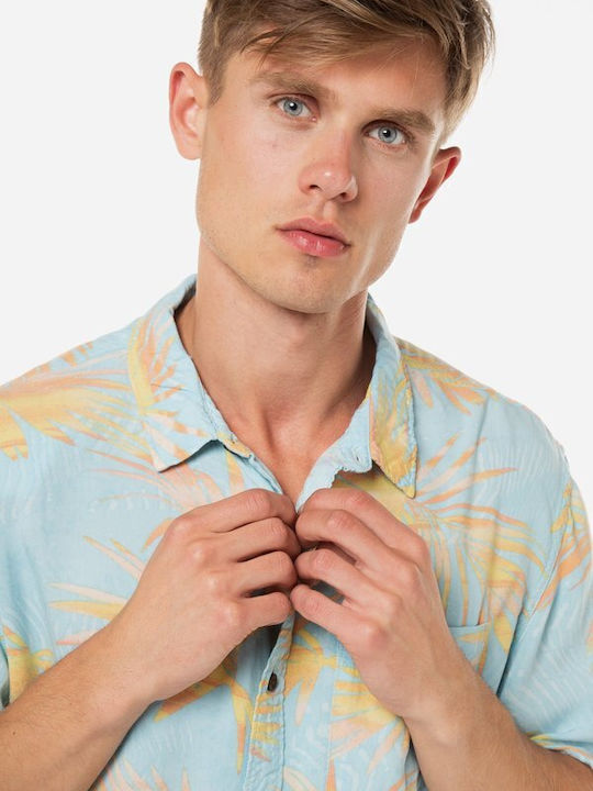 Ripped Up Short Sleeve Shirt Floral Light Blue EQYWT04464 BGC6