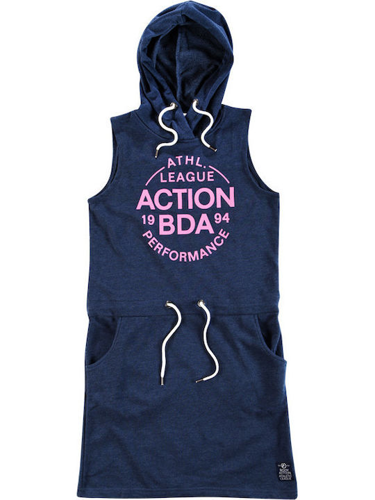 Summer Mini Athletic Sleeveless Dress with Hood Navy Blue