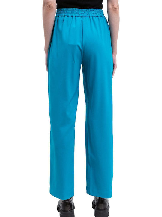 Vero Moda Women's High-waisted Fabric Trousers in Wide Line Light Blue