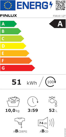 Finlux FXA 1012T Πλυντήριο Ρούχων 10kg 1200 Στροφών Auto Load Detection