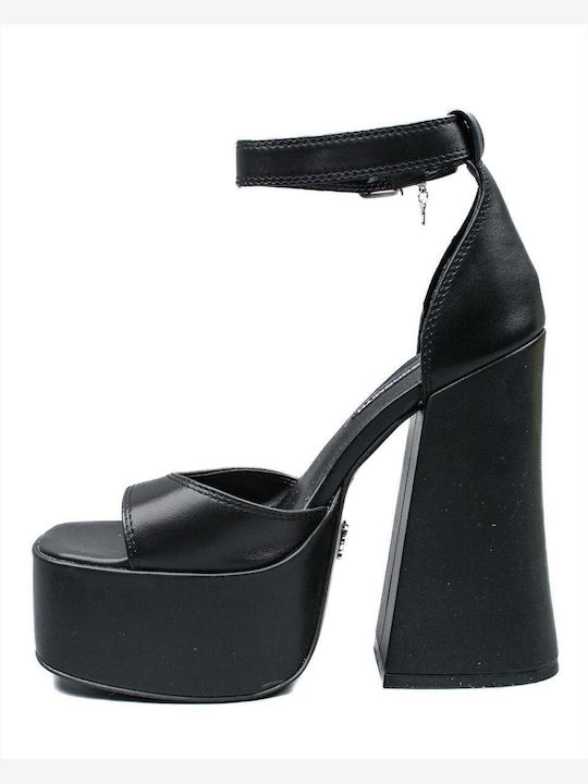 Windsor Smith Platform Leather Women's Sandals with Ankle Strap Black with Chunky High Heel