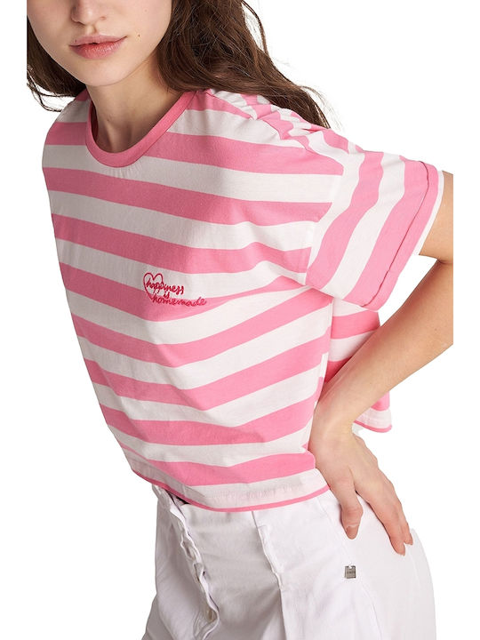 Attrattivo Women's Summer Crop Top Short Sleeve Striped Multicolour